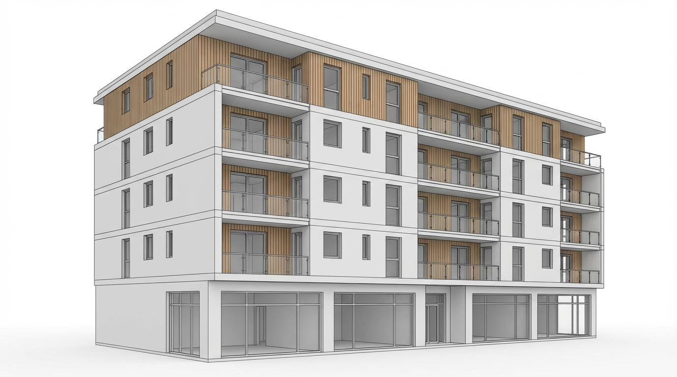 Raw 3D render - apartment building