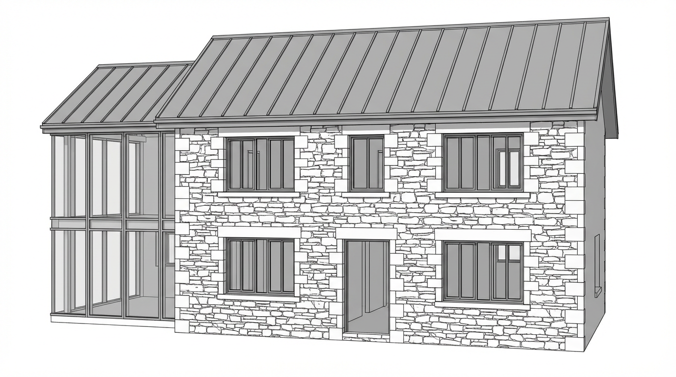 Raw 3D render - facade renovation